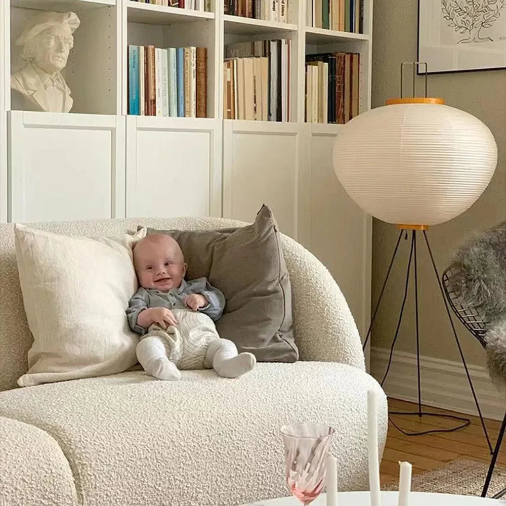 Floor Lamp | Lantern-Shaped Rice Paper Shade & Tripod Base