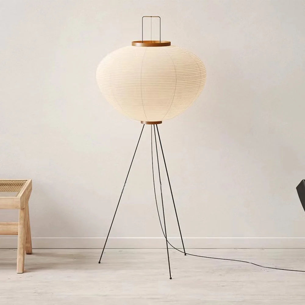 Floor Lamp | Lantern-Shaped Rice Paper Shade & Tripod Base