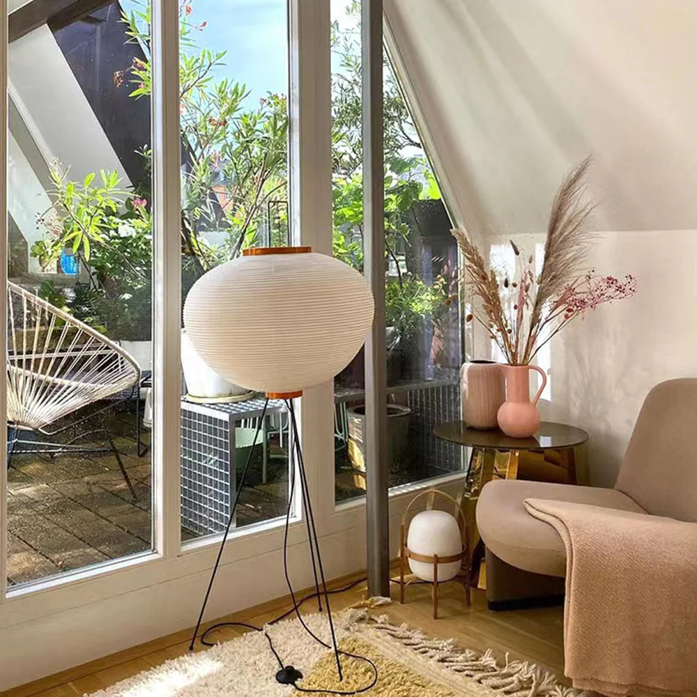 Floor Lamp | Lantern-Shaped Rice Paper Shade & Tripod Base