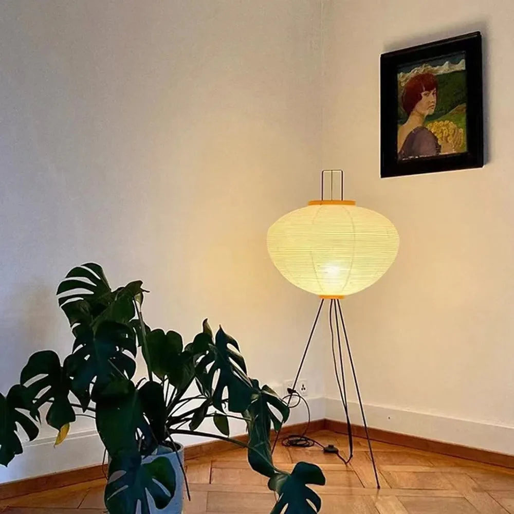 Floor Lamp | Lantern-Shaped Rice Paper Shade & Tripod Base