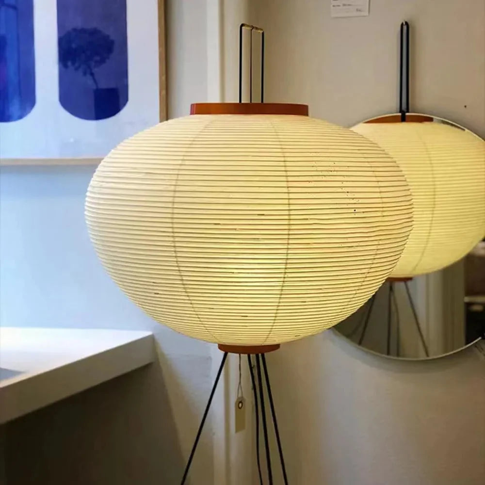 Floor Lamp | Lantern-Shaped Rice Paper Shade & Tripod Base