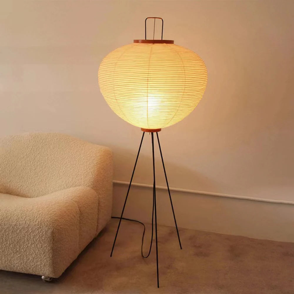 Floor Lamp | Lantern-Shaped Rice Paper Shade & Tripod Base
