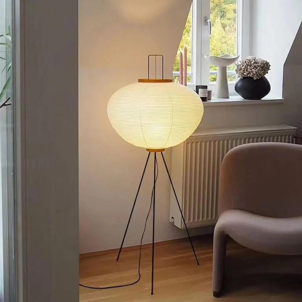 Floor Lamp | Lantern-Shaped Rice Paper Shade & Tripod Base