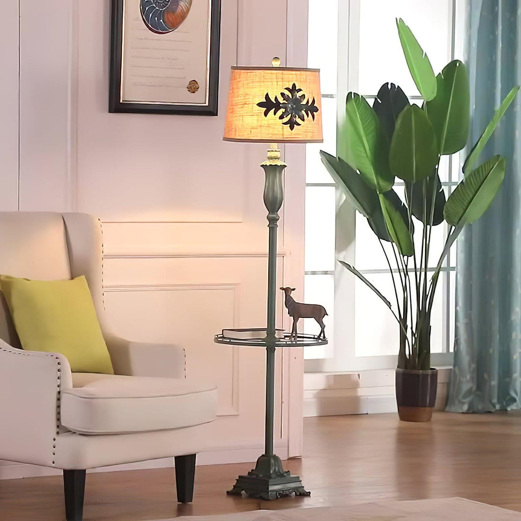 Floor Lamp | Metal Frame, Side Table & Cotton-Linen Shade
