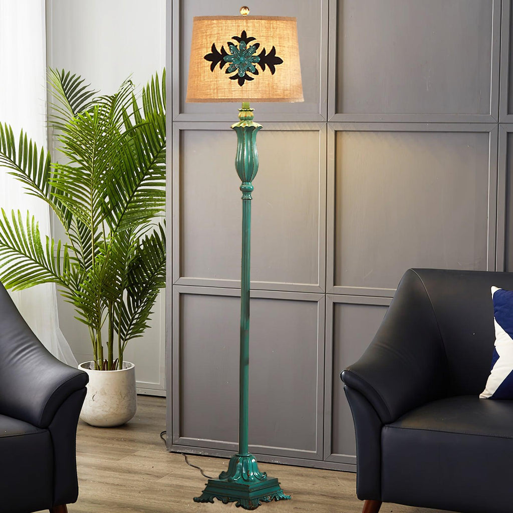 Floor Lamp | Metal Frame, Side Table & Cotton-Linen Shade