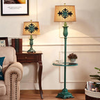 Floor Lamp | Metal Frame, Side Table & Cotton-Linen Shade