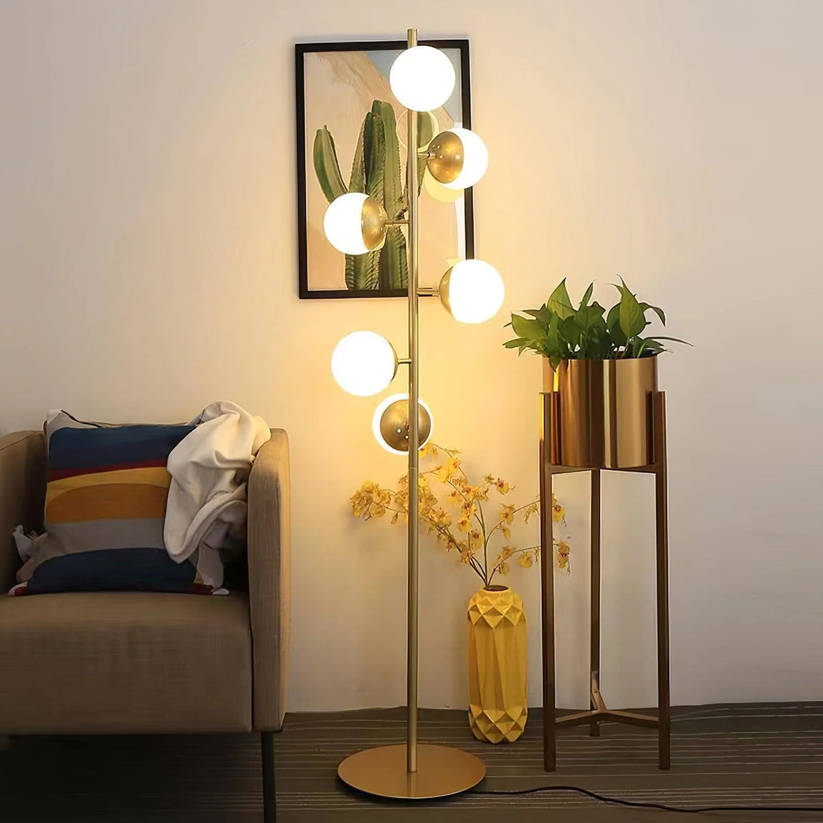 Floor Lamp | Metal & Glass Globe | Living Room & Bedroom