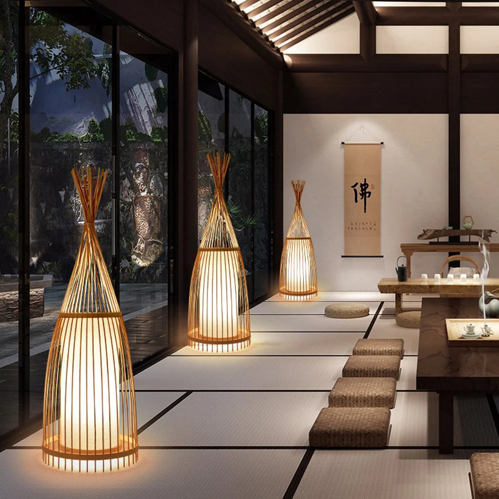 Floor Lamp | Rustic Bamboo & PVC | Smart-Enabled