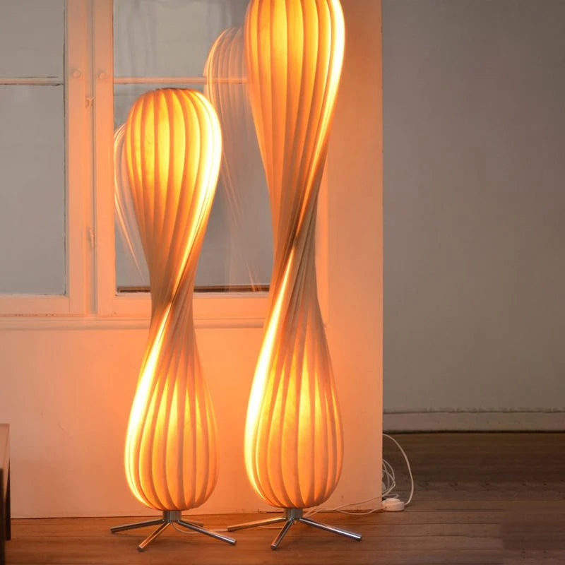 Floor Lamp | Twisted Wood Shade & Cozy Ambient Lighting