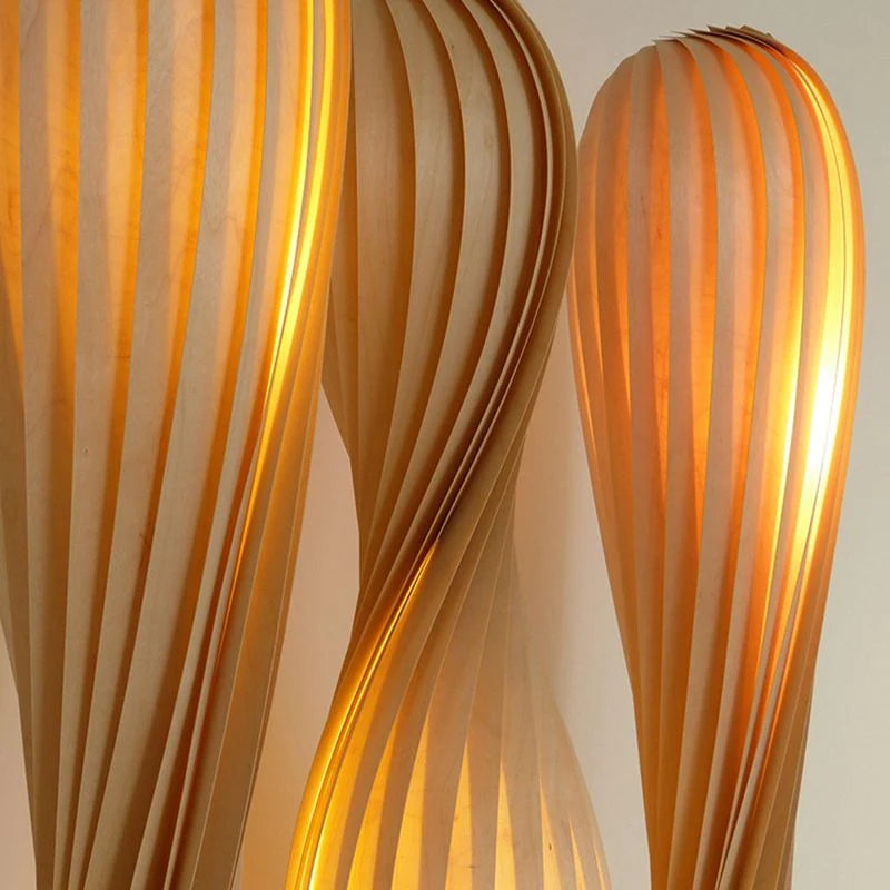 Floor Lamp | Twisted Wood Shade & Cozy Ambient Lighting