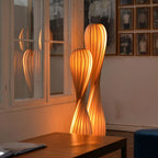 Floor Lamp | Twisted Wood Shade & Cozy Ambient Lighting