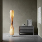 Floor Lamp | Twisted Wood Shade & Cozy Ambient Lighting