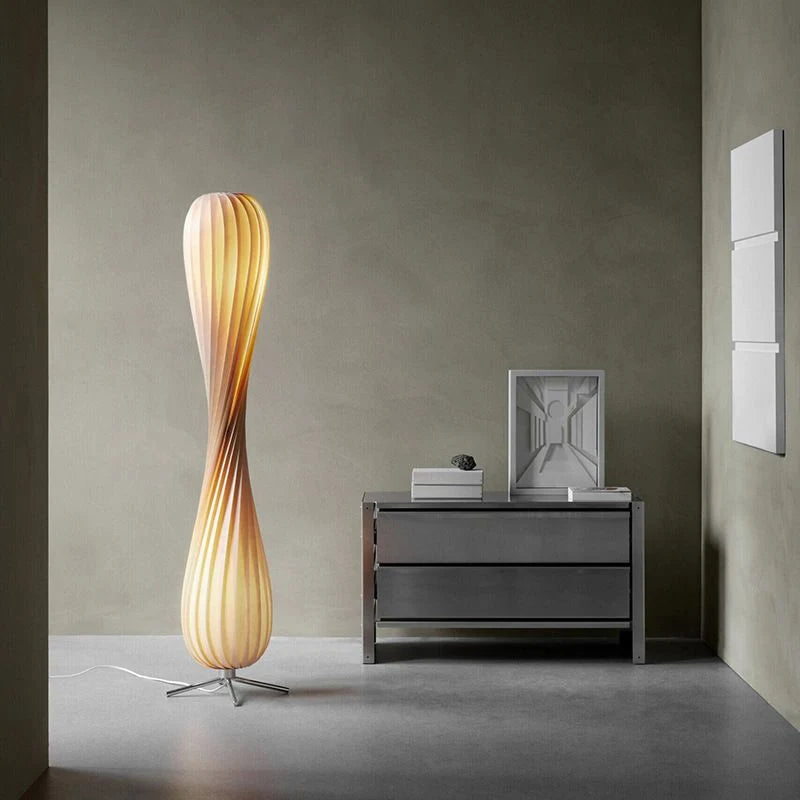 Floor Lamp | Twisted Wood Shade & Cozy Ambient Lighting