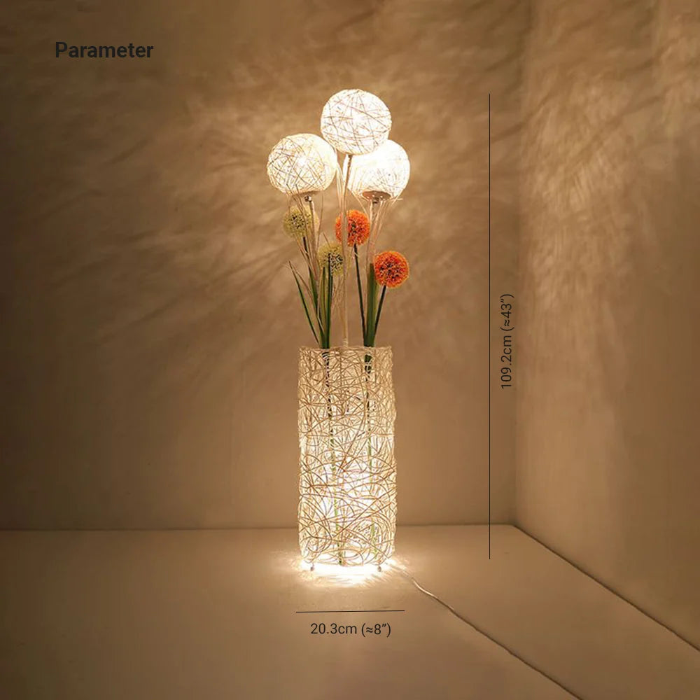 Floor Lamp | Wood & Rattan Vase-Shaped | White Or Brown