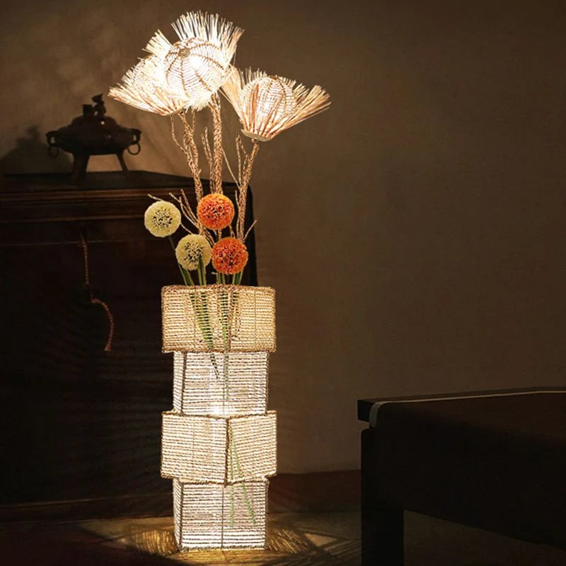 Floor Lamp | Wood & Rattan Vase-Shaped | White Or Brown
