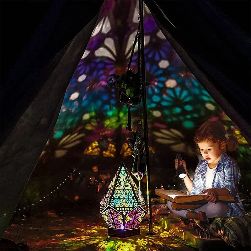 Floor Lamp | Wooden Boho North Star Projector & USB-Powered