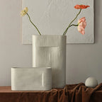 Flower Vases | White Striped Ceramic | 2-Piece Set