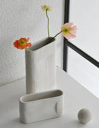 Flower Vases | White Striped Ceramic | 2-Piece Set