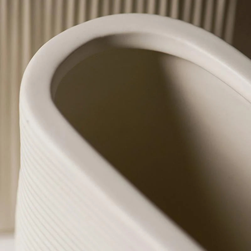 Flower Vases | White Striped Ceramic | 2-Piece Set