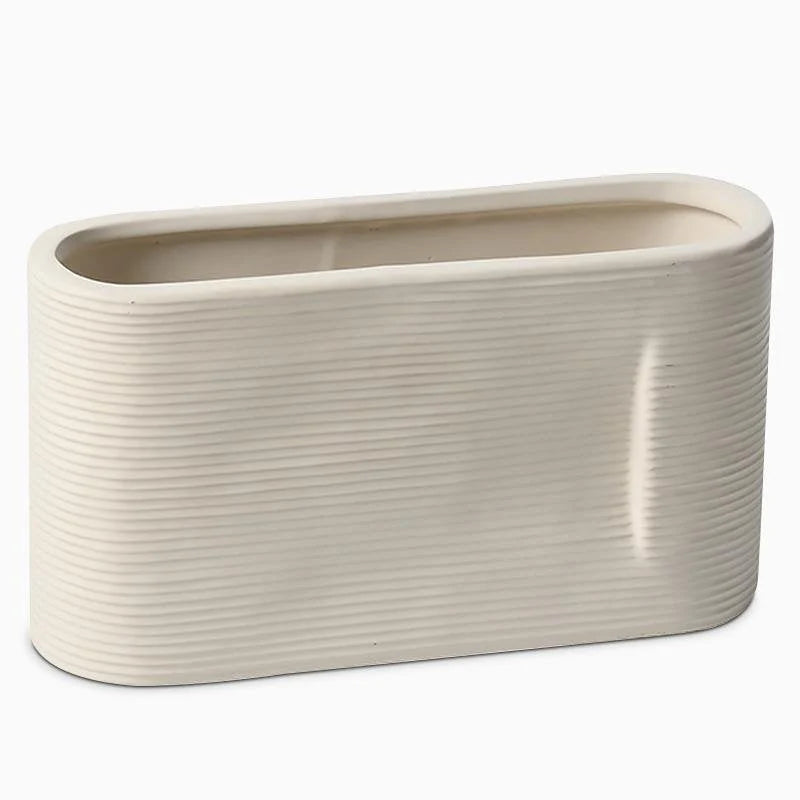 Flower Vases | White Striped Ceramic | 2-Piece Set