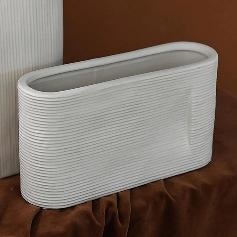 Flower Vases | White Striped Ceramic | 2-Piece Set