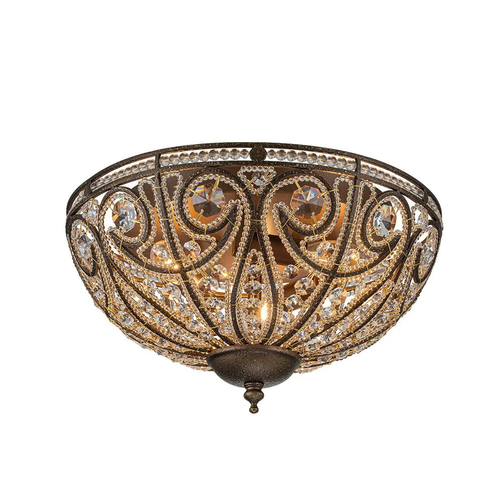 Flush Mount Ceiling Light | Antique Bronze & Crystal Accents | 3-Light
