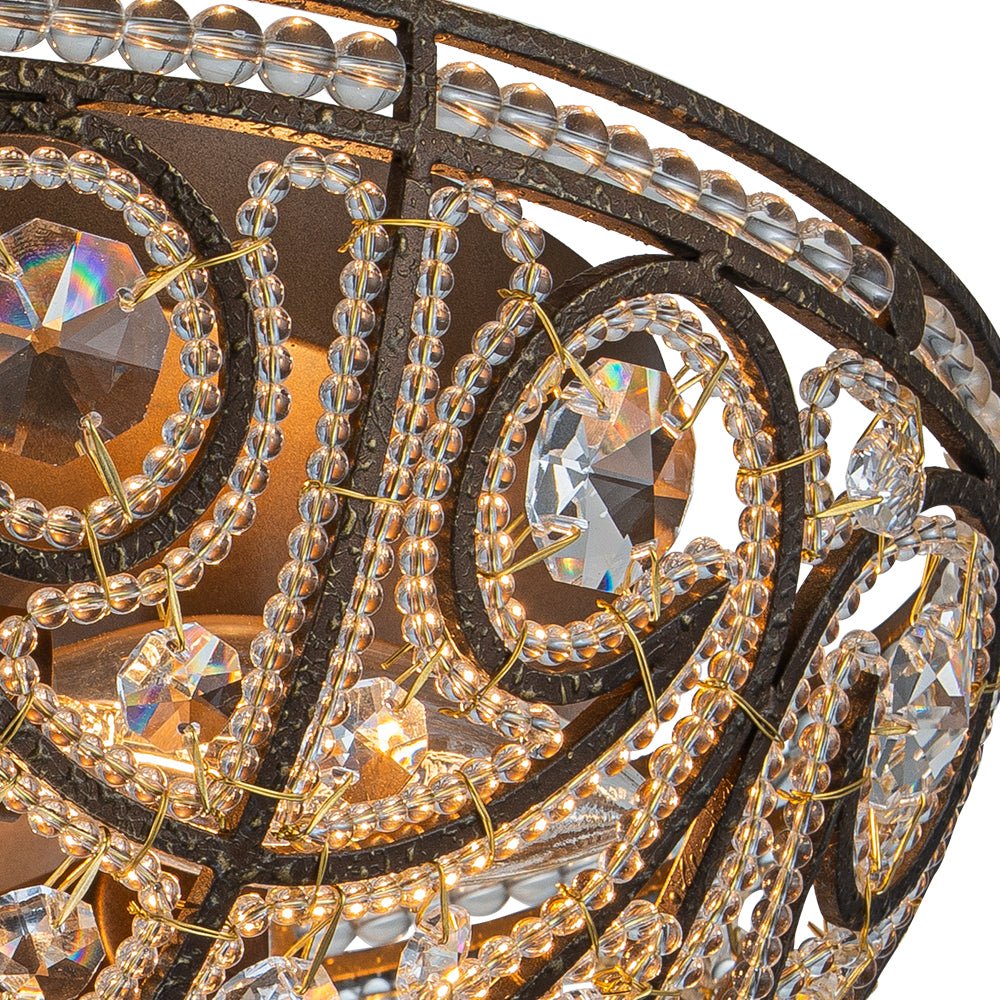 Flush Mount Ceiling Light | Antique Bronze & Crystal Accents | 3-Light