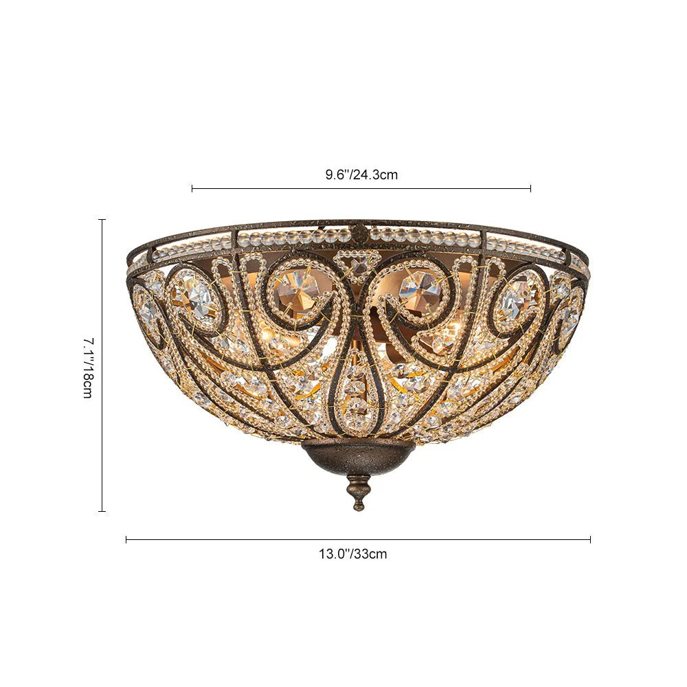 Flush Mount Ceiling Light | Antique Bronze & Crystal Accents | 3-Light