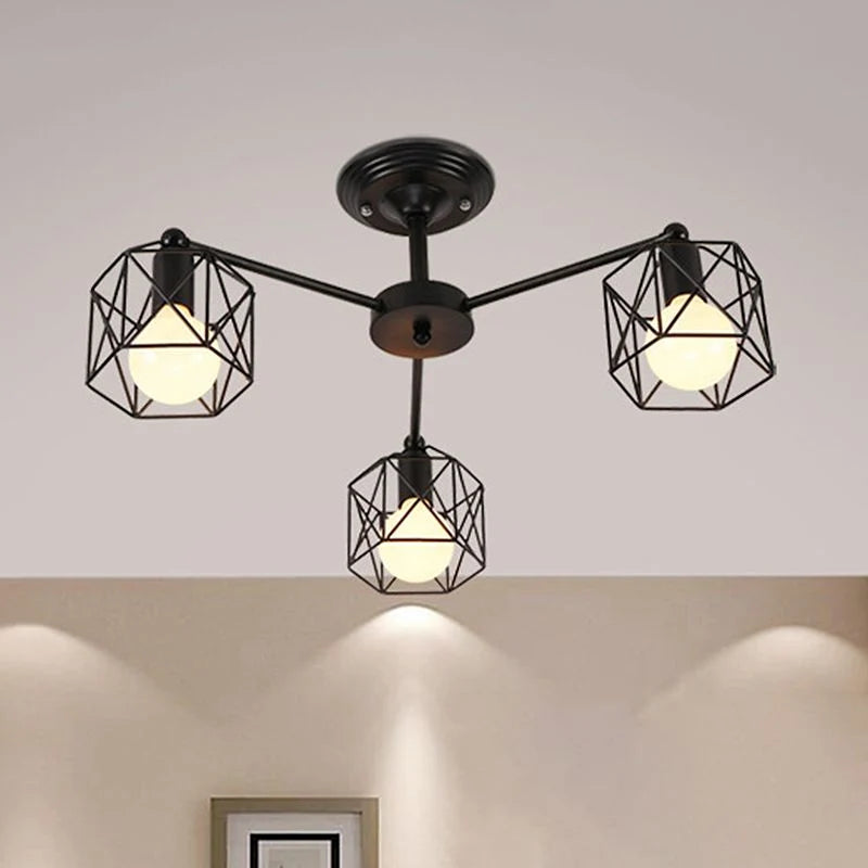 Flush Mount Ceiling Light | Black Metal & E27 Socket
