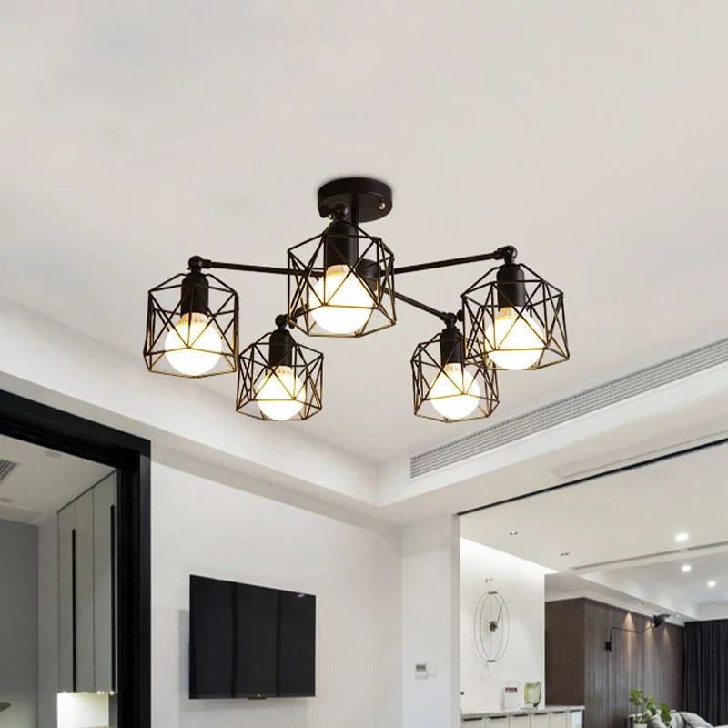 Flush Mount Ceiling Light | Black Metal & E27 Socket