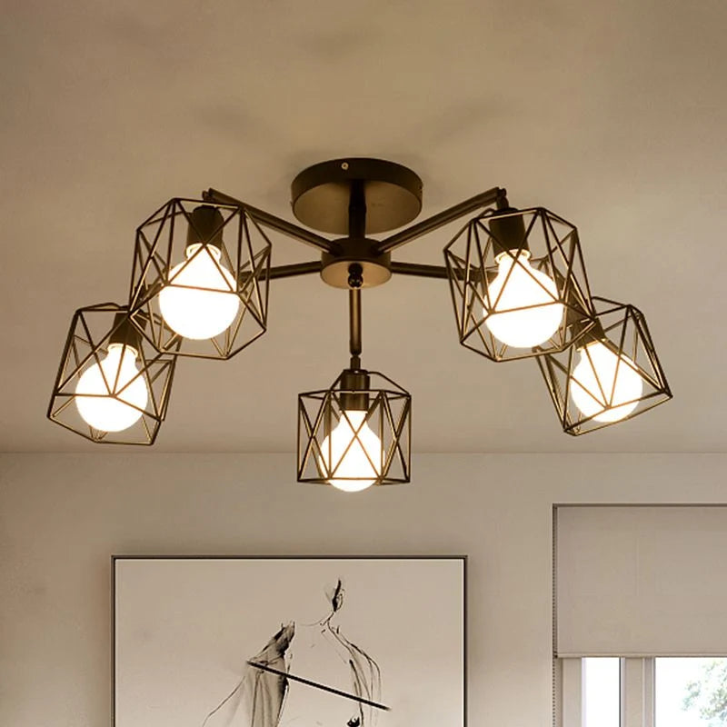 Flush Mount Ceiling Light | Black Metal & E27 Socket