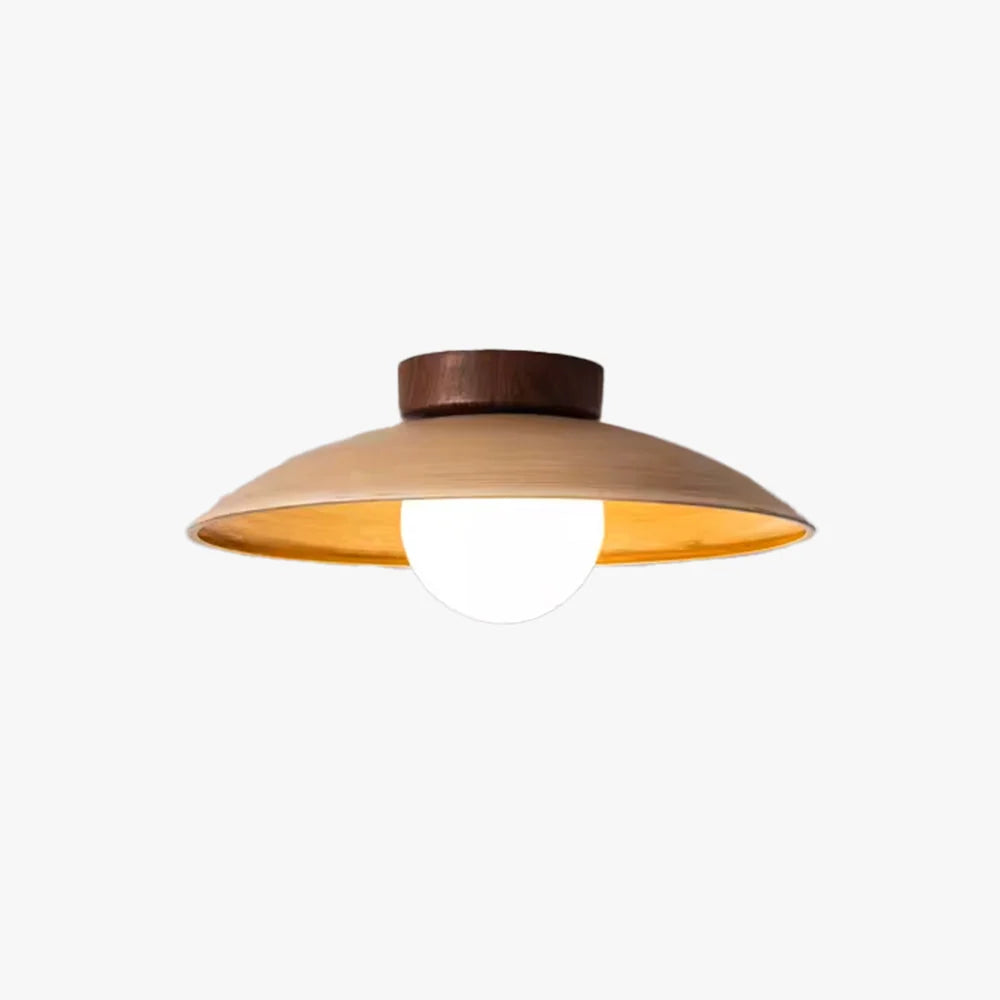 Flush Mount Ceiling Light | Dome Glass & Wood | Dimmable