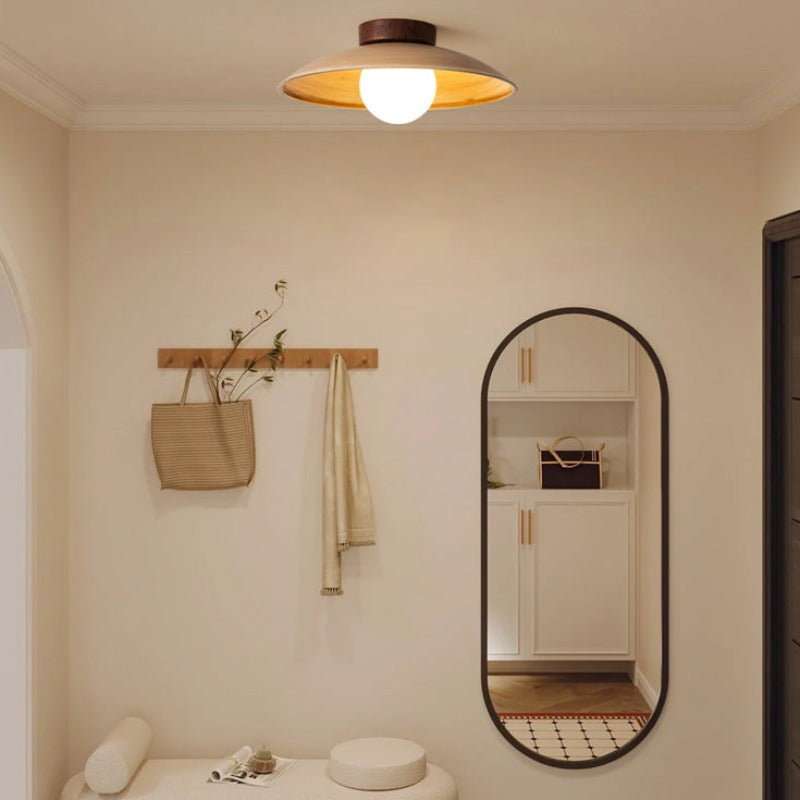 Flush Mount Ceiling Light | Dome Glass & Wood | Dimmable