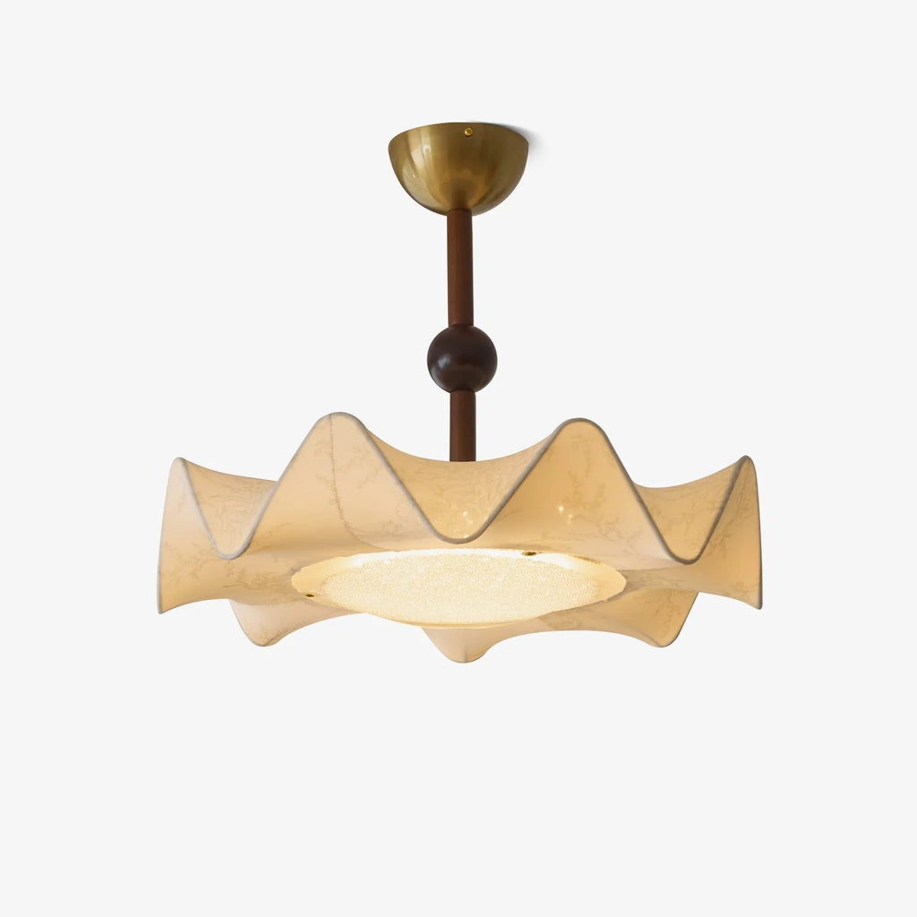 Flush Mount Ceiling Light | Floral Fabric Shade & Wood Accents | 50 cm Dia