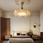 Flush Mount Ceiling Light | Floral Fabric Shade & Wood Accents | 50 cm Dia