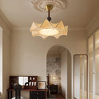 Flush Mount Ceiling Light | Floral Fabric Shade & Wood Accents | 50 cm Dia