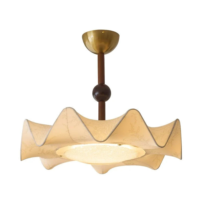 Flush Mount Ceiling Light | Floral Fabric Shade & Wood Accents | 50 cm Dia