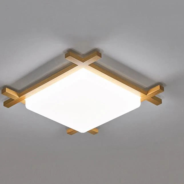 Flush Mount Ceiling Light | Japanese Wood & Acrylic Integrated LED | Small/Medium/Large