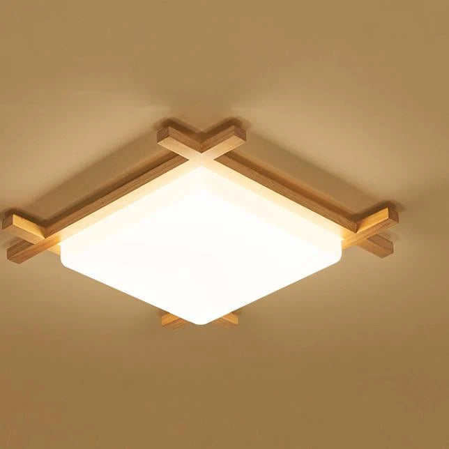 Flush Mount Ceiling Light | Japanese Wood & Acrylic Integrated LED | Small/Medium/Large