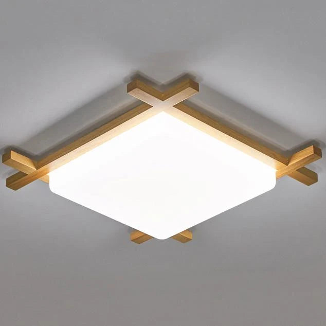 Flush Mount Ceiling Light | Japanese Wood & Acrylic Integrated LED | Small/Medium/Large