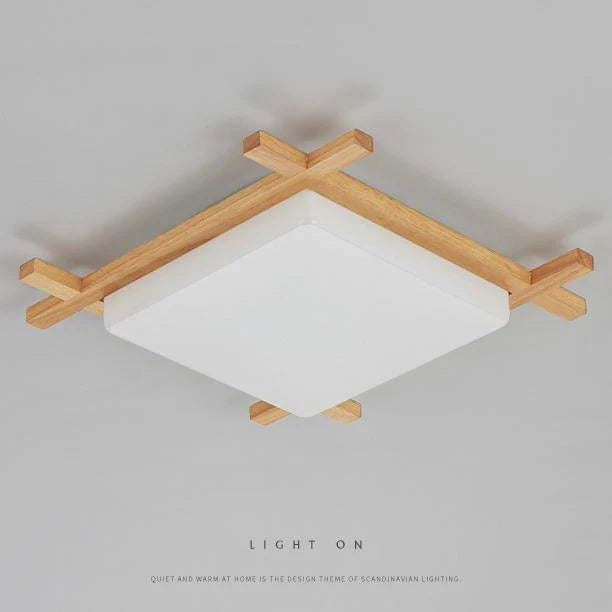 Flush Mount Ceiling Light | Japanese Wood & Acrylic Integrated LED | Small/Medium/Large