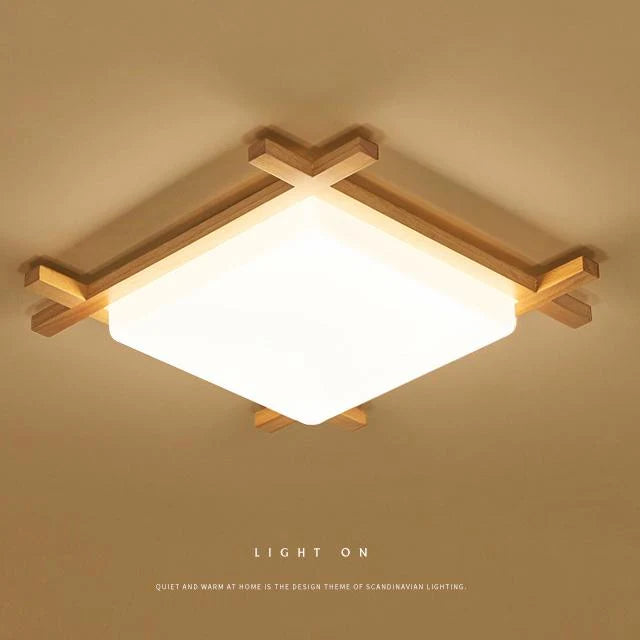 Flush Mount Ceiling Light | Japanese Wood & Acrylic Integrated LED | Small/Medium/Large
