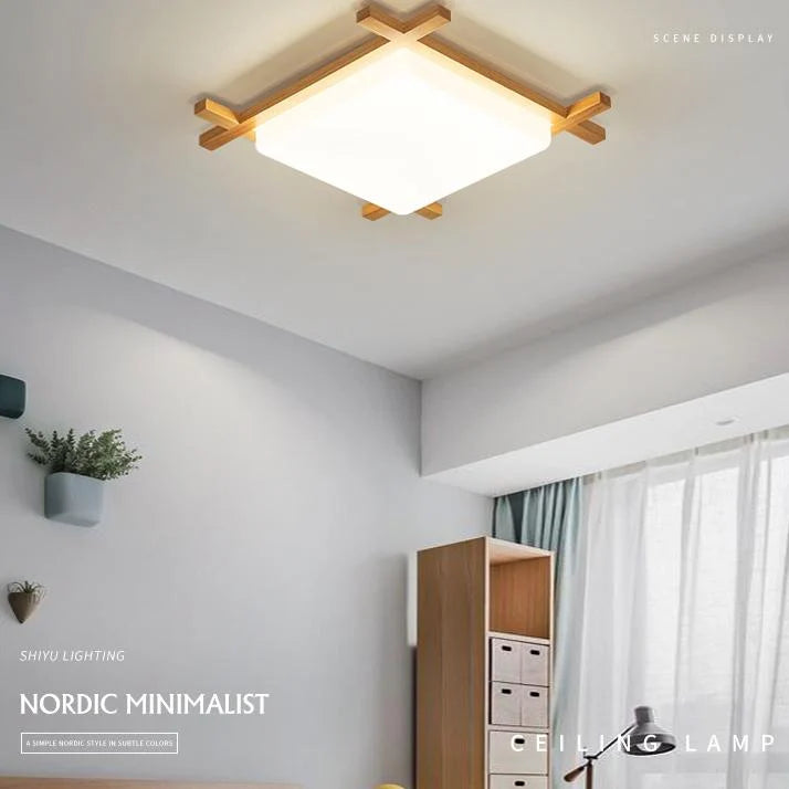 Flush Mount Ceiling Light | Japanese Wood & Acrylic Integrated LED | Small/Medium/Large