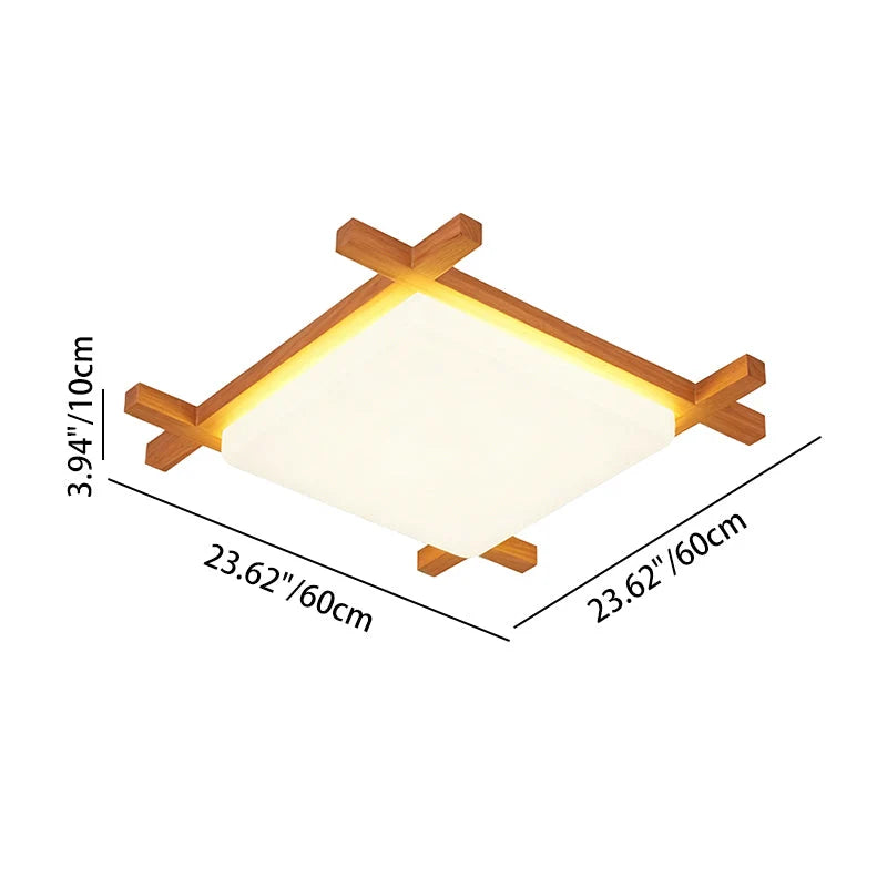 Flush Mount Ceiling Light | Japanese Wood & Acrylic Integrated LED | Small/Medium/Large