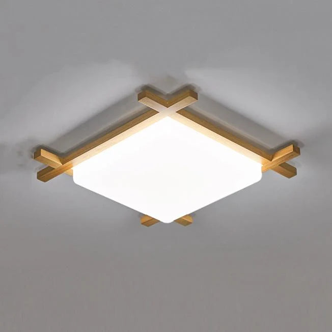 Flush Mount Ceiling Light | Japanese Wood & Acrylic Integrated LED | Small/Medium/Large
