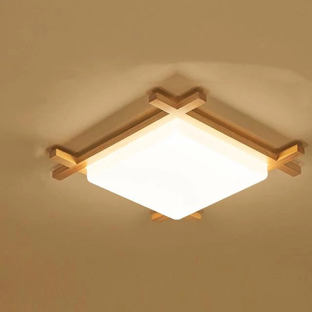 Flush Mount Ceiling Light | Japanese Wood & Acrylic Integrated LED | Small/Medium/Large