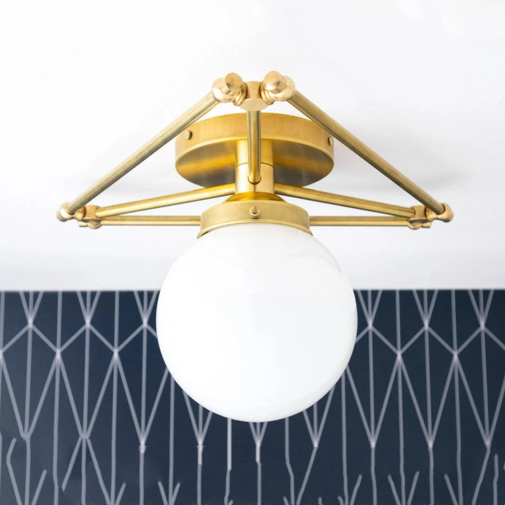 Flush Mount Ceiling Light | Pearl Geometric Dimmable Brass & Glass | 14 In