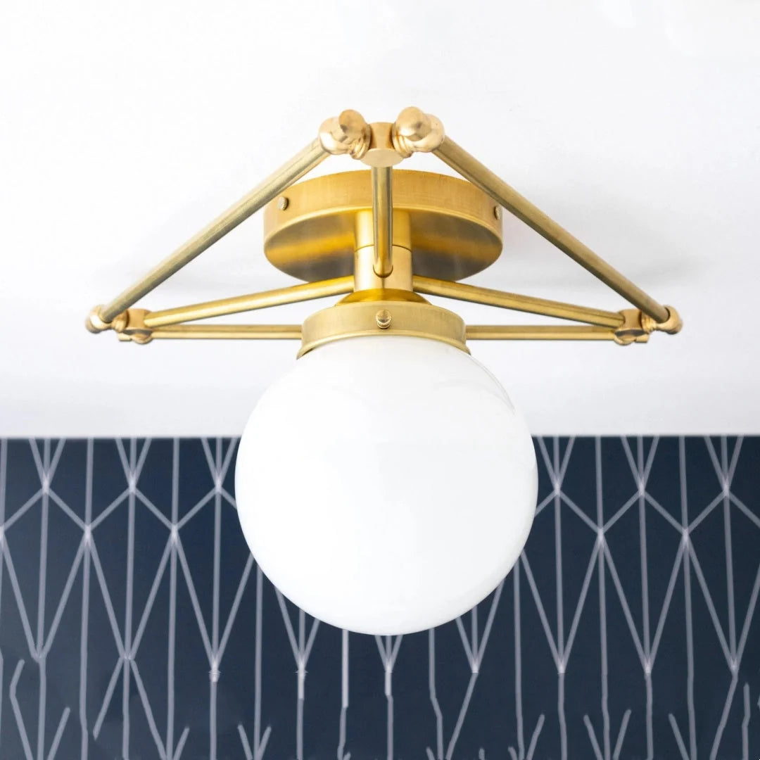 Flush Mount Ceiling Light | Pearl Geometric Dimmable Brass & Glass | 14 In