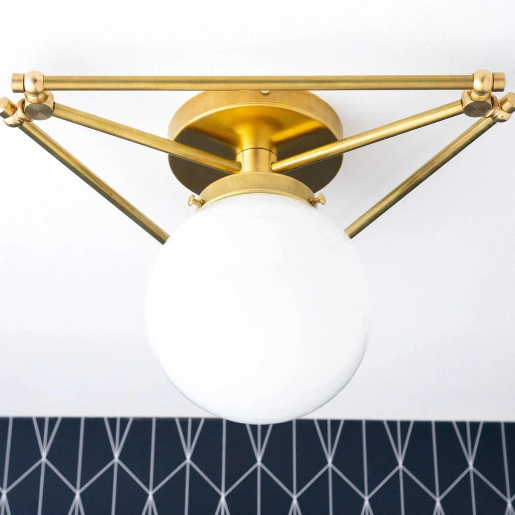 Flush Mount Ceiling Light | Pearl Geometric Dimmable Brass & Glass | 14 In