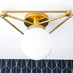 Flush Mount Ceiling Light | Pearl Geometric Dimmable Brass & Glass | 14 In